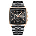 Wristwatch Chronograph Auto Date Square Dial Quartz - Rose Gold Black