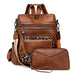 Backpack with Fringe Design and Multi Pocket Layout - Leopard Brown
