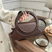 Handbag With Circular Ring Handle Geometric Satchel - Coffee