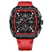 Square Case Chronograph Wristwatch Water Resistant - Black Red