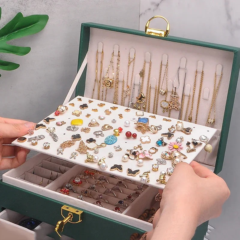 Portable Jewelry Box Organizer with Necklace Tray
