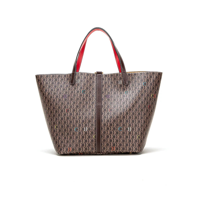 Monogram Lane Tote Bag with Wide Top and Strap Details