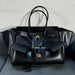 Handbag with Silver Buckle and Structured Compartment - Black Gold