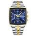 Square Chronograph Timepiece With Bold Geometric Dial - Gold Blue