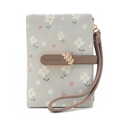 Floral Wallet with Leaf Flower Pattern Zipper - Grey