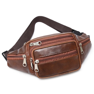 PU Leather Waist Pack Bag with Multiple Zipper Pockets