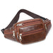 PU Leather Waist Pack Bag with Multiple Zipper Pockets - Brown