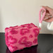 Cosmetic Case Plush Pouch with Handle for Travel Use - Pink