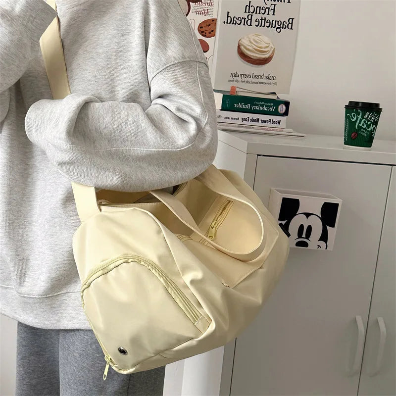 Crossbody Travel Tote Bag with Front Zip Pocket - Yellow