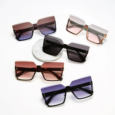 Half Frame Sunglasses With Gradient Lenses Square Form - WO2MEN