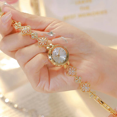 Floral Bracelet Wristwatch with Crystal Accents