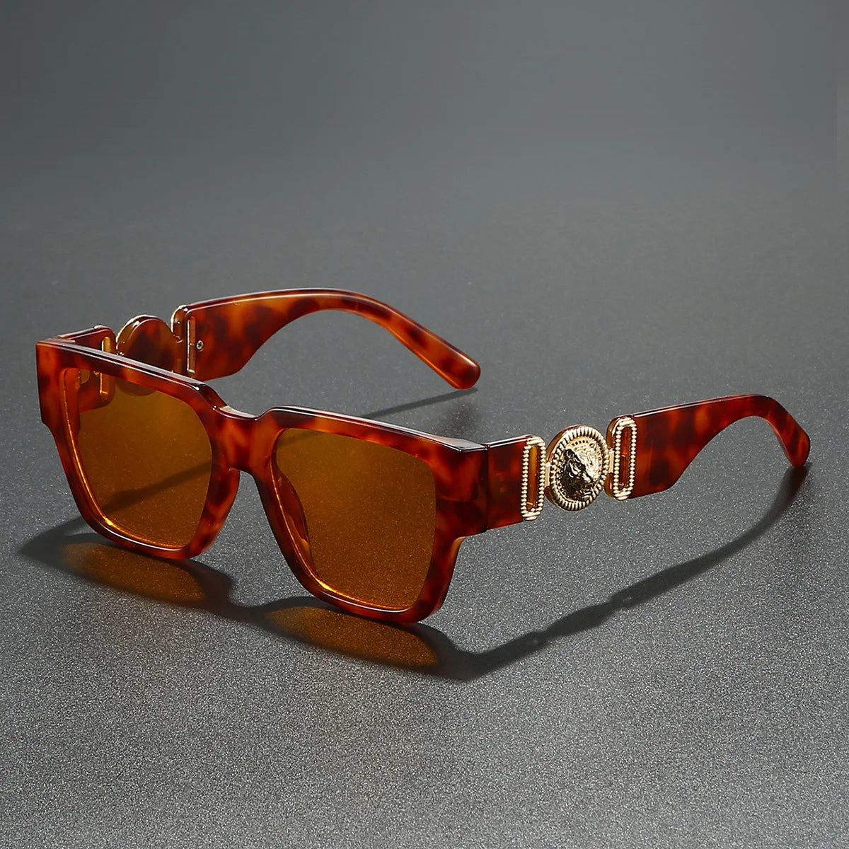 Sunglasses Square Frame Crest Temple Signature