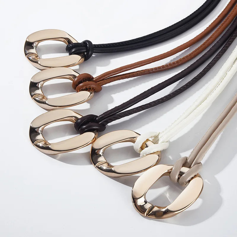 Slim Waist Rope Belt with Decorative Metal Ring