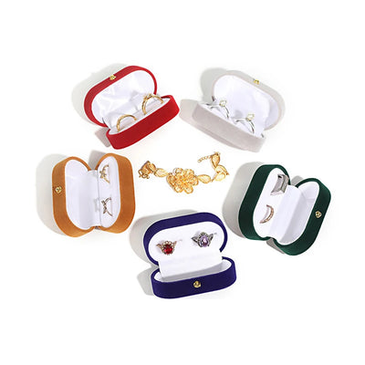 Velvet Oval Ring Box Double Ring Earrings Holder