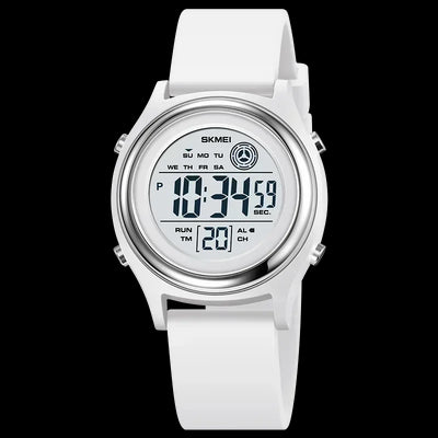 Digital Stopwatch Watch with 50M Water Resistance - White Silver