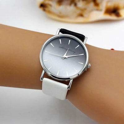 Ladies Watch Gradient Dial Quartz Movement Round Case - Black White