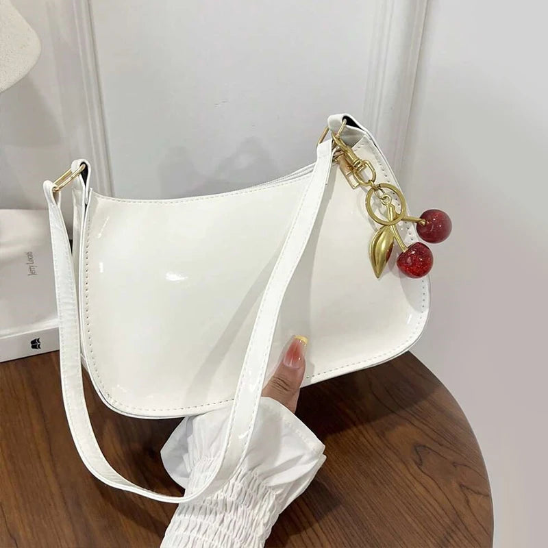 Shoulder Bag Flap Silhouette Cherry Pendant Charm
