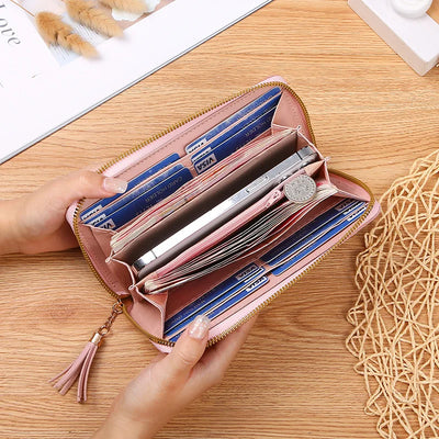 Geometric Patch Zip Wallet With Tassel Strap Wristlet
