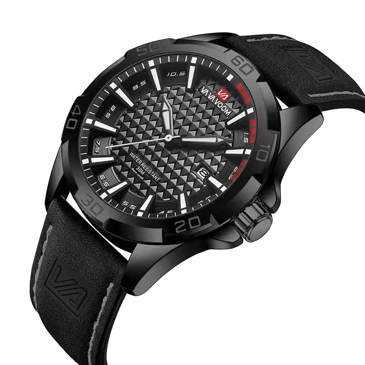 Military Style Quartz Watch With Geometric Dial Texture