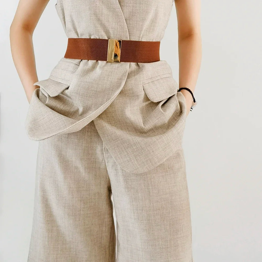 Geometric Pattern Belt with Bar Buckle Accessory