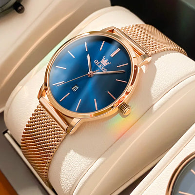 Luxury Women Watch with Mesh Strap Date Display