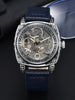 Skeleton Mechanical Watch Openwork Dial Luminous Hands - Silver Blue