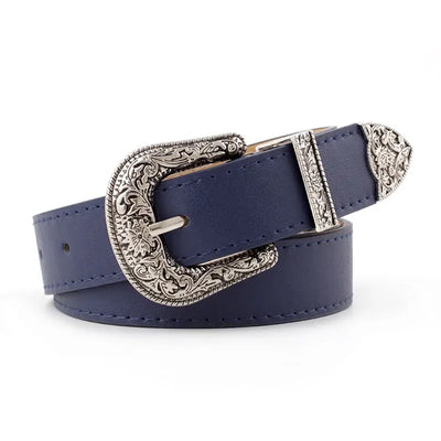 Adjustable Western Belt with Ornate Engraved Buckle