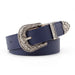 Adjustable Western Belt with Ornate Engraved Buckle - Blue
