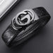 Belt with Automatic Buckle Embossed Pattern Design - Black