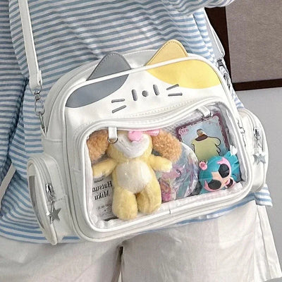 Cat Themed Ita Bag with Clear Front Pocket Cute