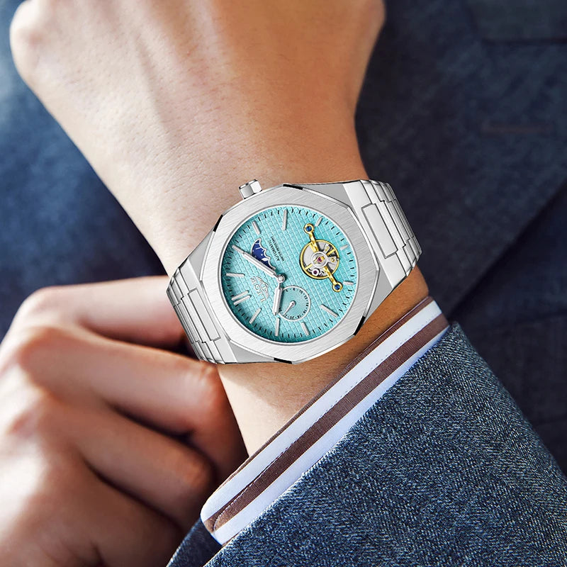 Automatic Tourbillon Moon Phase Mechanical Watch