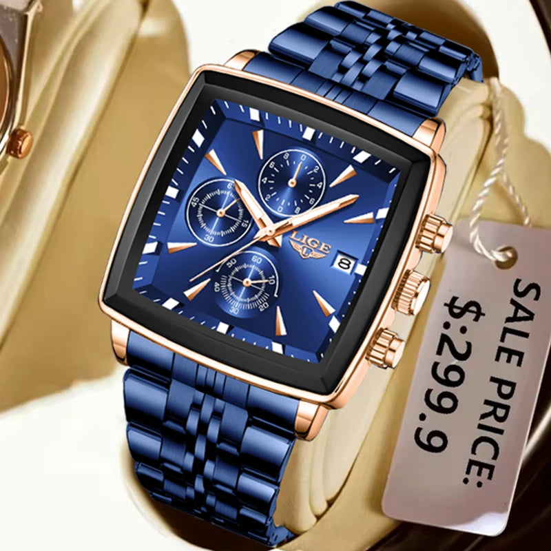 Square Chronograph Timepiece With Bold Geometric Dial