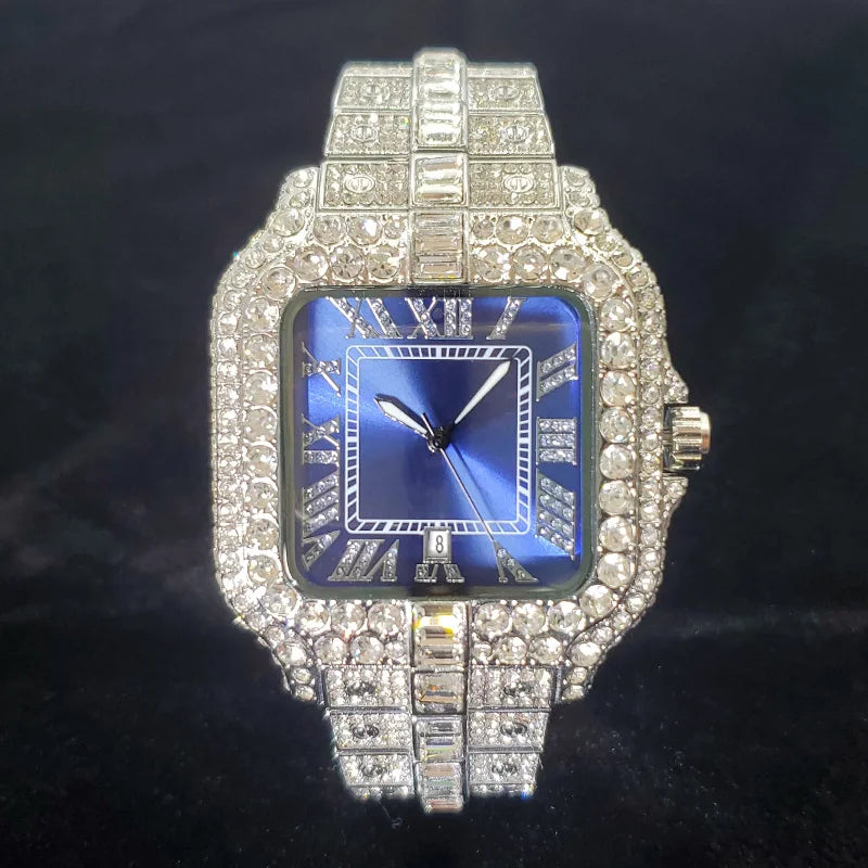 Diamond Watch Stainless Steel Case And Band Square Dial
