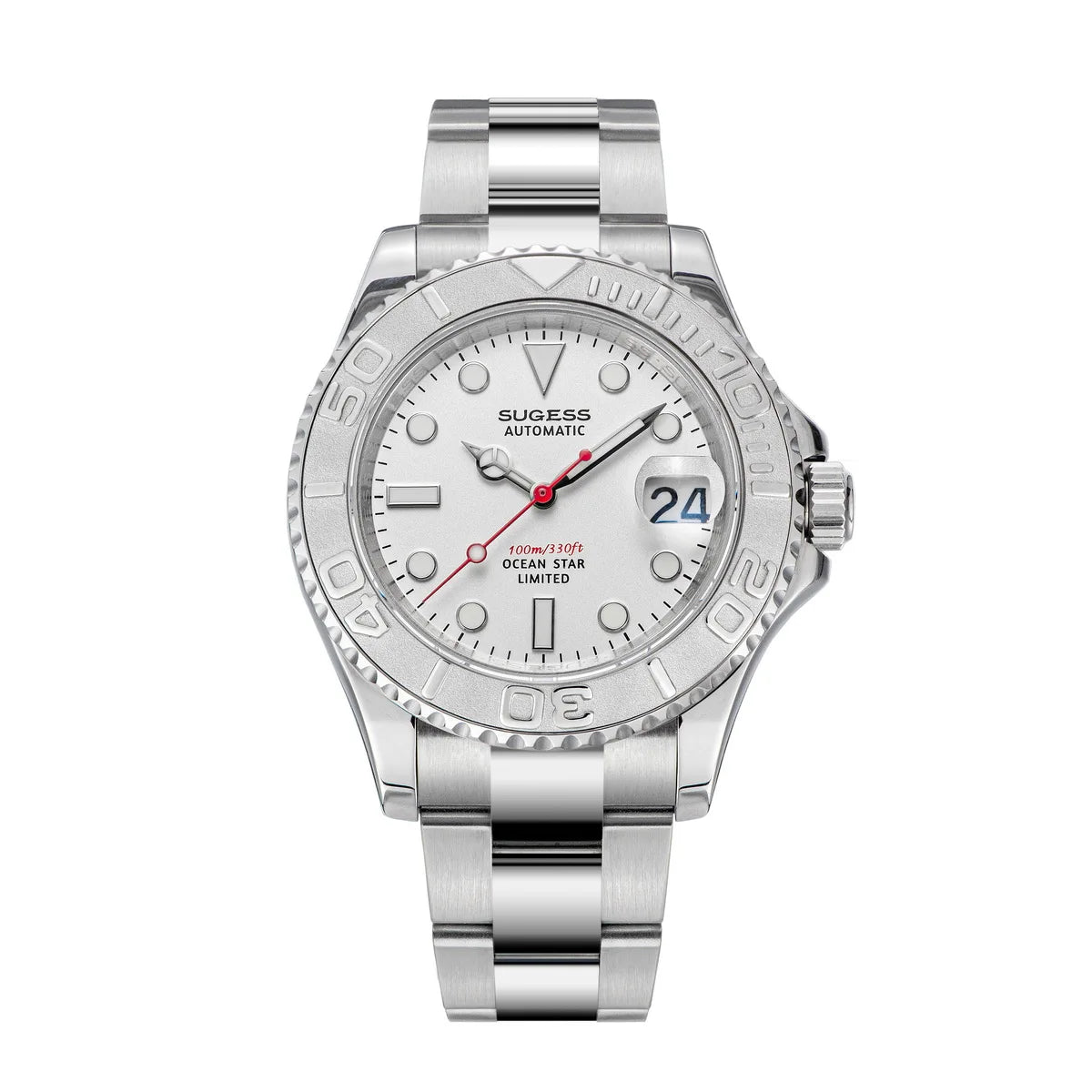 Diver Watch with Sapphire Crystal 100m Water Resistant - White Steel