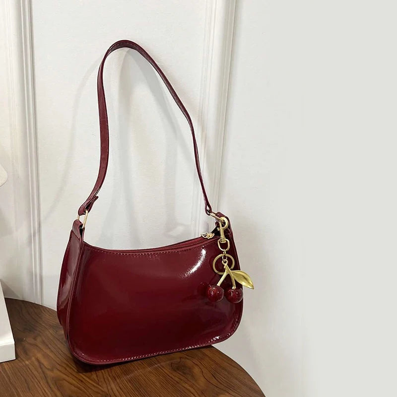 Shoulder Bag Flap Silhouette Cherry Pendant Charm