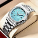 Men Wristwatch with Luminous Dial and Calendar - Silver Mintblue
