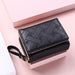 Zipper Wallet with Embroidered Pattern Card Slots - Black