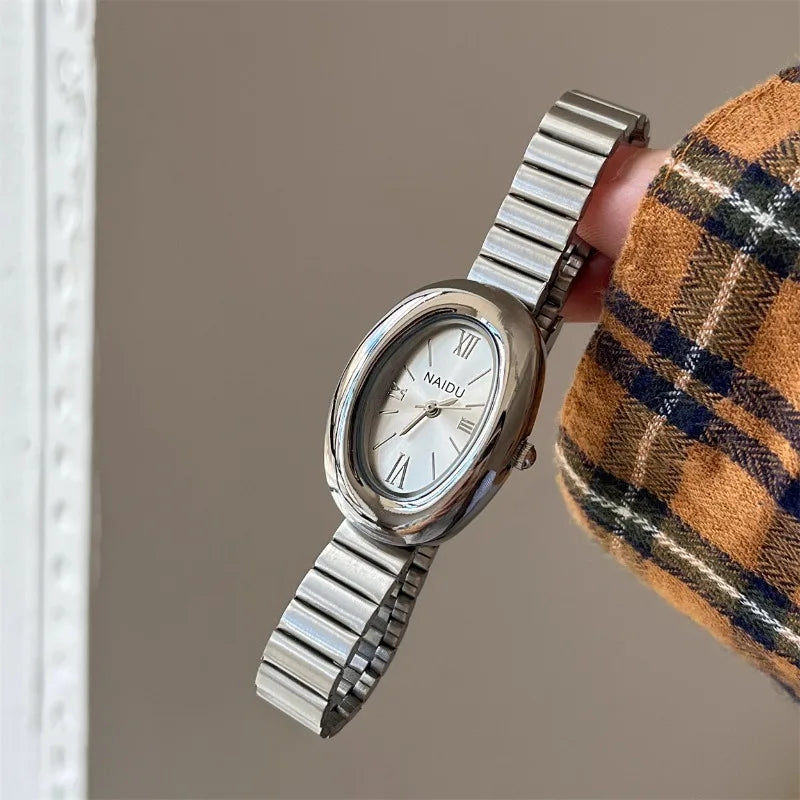 Elegant Oval Quartz Watch for Women with Roman Numerals - Colour One