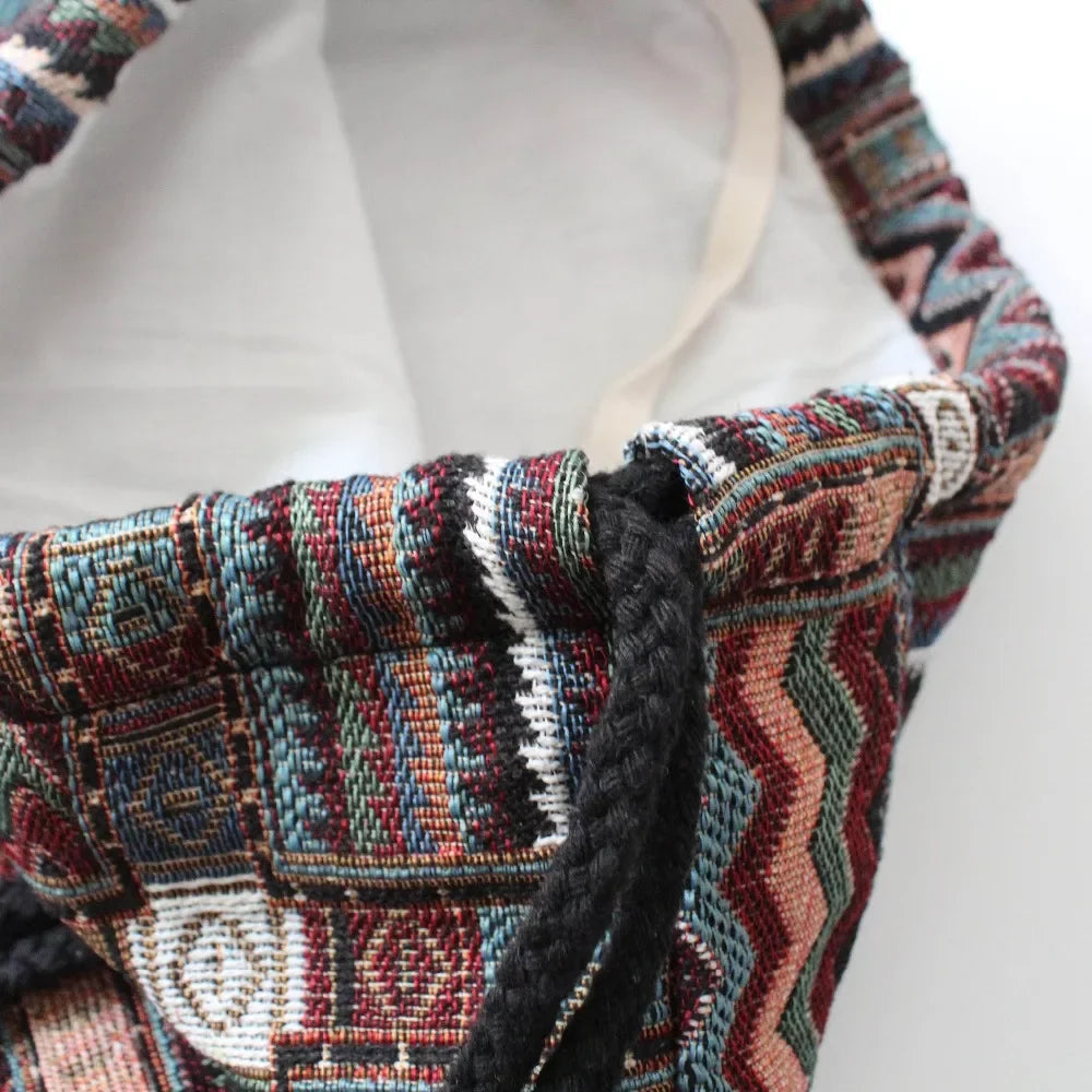 Backpack Drawstring Ethnic Pattern Bag Boho Chic
