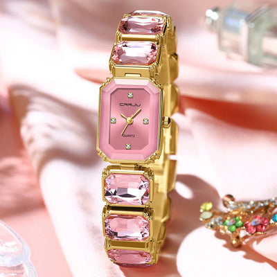 Watch With Gemstone Accent Rectangular Dial Bracelet - WO2MEN