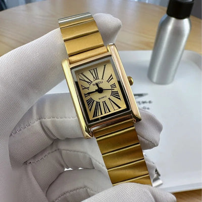 Rectangular Quartz Watch With Roman Numeral Dial
