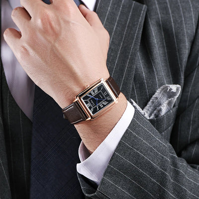 Watch Rectangular Quartz Timepiece with Textured Strap - WO2MEN