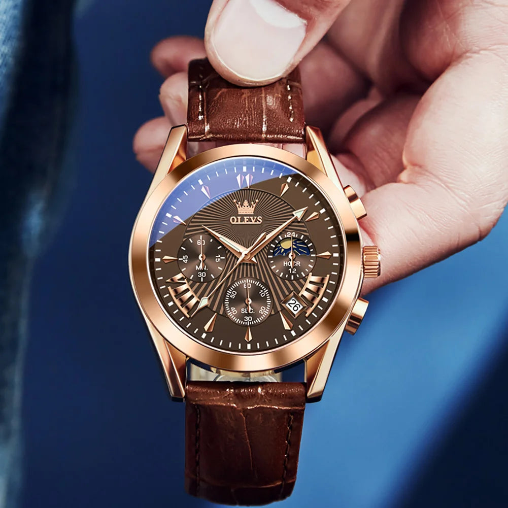 Aurora Chronograph Leather Watch With Water Resistance
