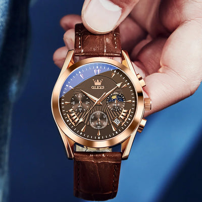 Aurora Chronograph Leather Watch With Water Resistance