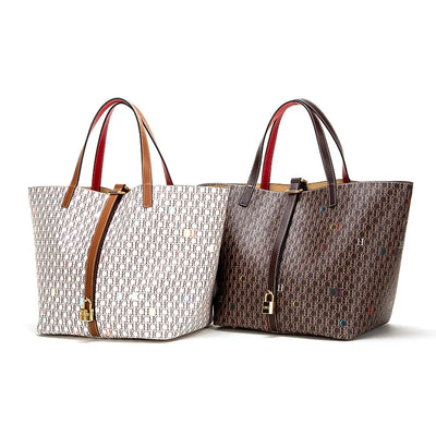 Monogram Lane Tote Bag with Wide Top and Strap Details