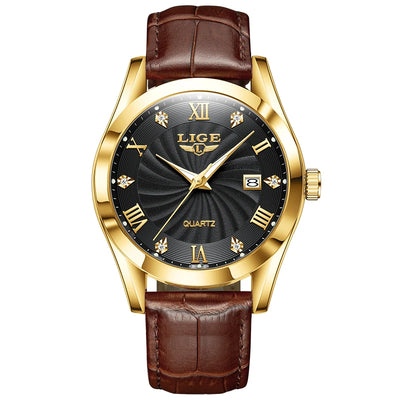 Watch with Leather Strap Roman Numeral Dial Timepiece