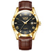 Watch with Leather Strap Roman Numeral Dial Timepiece - Gold Black