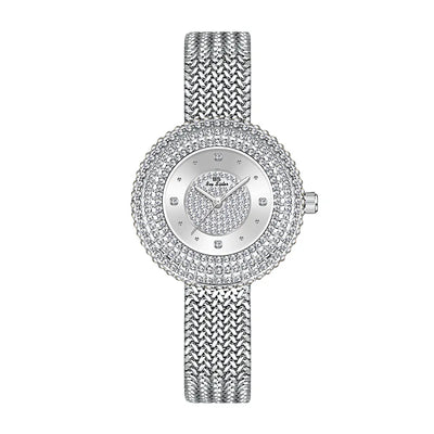 Luxury Crystal Dial Watch With Double Ring Bezel - Silver