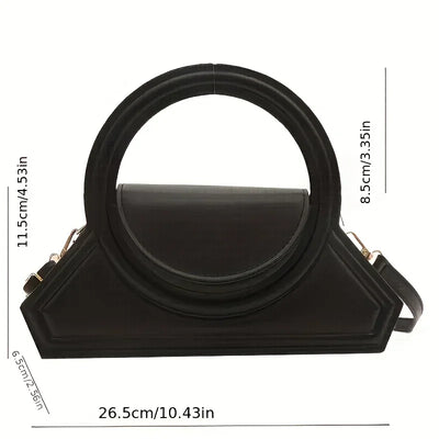 Handbag With Circular Ring Handle Geometric Satchel - WO2MEN