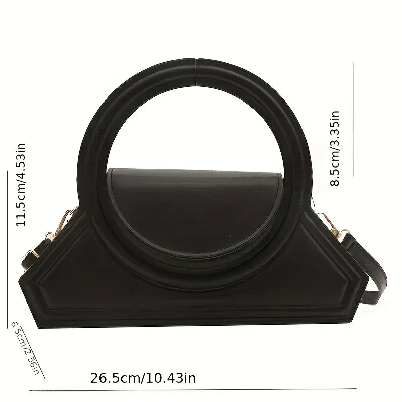 Handbag With Circular Ring Handle Geometric Satchel - WO2MEN